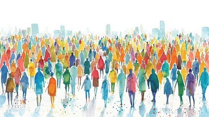 Watercolor Illustration of a Crowd of People