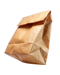 Fototapeta premium Brown paper bag with a folded top, commonly used for packing groceries or lunches. Isolated on transparent background, png.