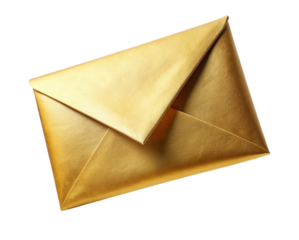 Shiny Gold Envelope with a bright and luxurious design. Isolated on transparent background, png.