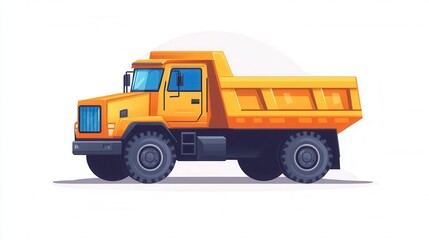 Fototapeta premium Flat design dump truck with vivid primary colors and clear outlines set against a light backdrop