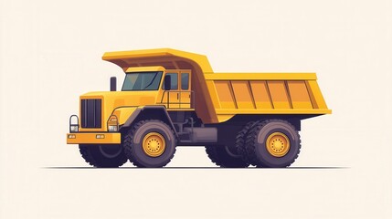 Fototapeta premium Flat design dump truck with vivid primary colors and clear outlines set against a light backdrop