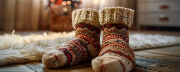 Pair of cozy woolen socks, 4K hyperrealistic photo