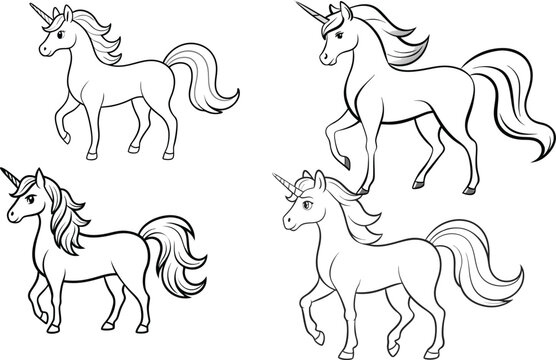 unicorn coloring page line art silhouette 