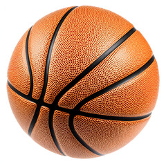 Fototapeta premium Detailed image of a basketball showing its textured surface and prominent black lines on a white background.
