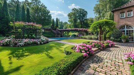 Obraz premium Beautiful Yard Design for a Private House. Created with Generative AI