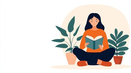 Journaling for wellness, stress management tips, flat design illustration