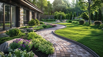 Fototapeta premium Beautiful Yard Design for a Private House. Created with Generative AI
