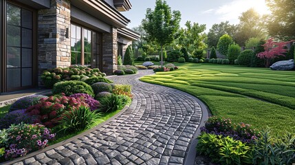 Obraz premium Beautiful Yard Design for a Private House. Created with Generative AI