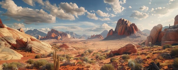 Desert landscape with red rock formations, 4K hyperrealistic photo