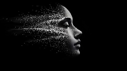 Pixelated Mind: AI Face in Black Void