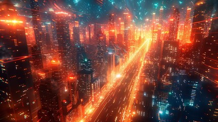 Futuristic cityscape with neon lights - generative ai