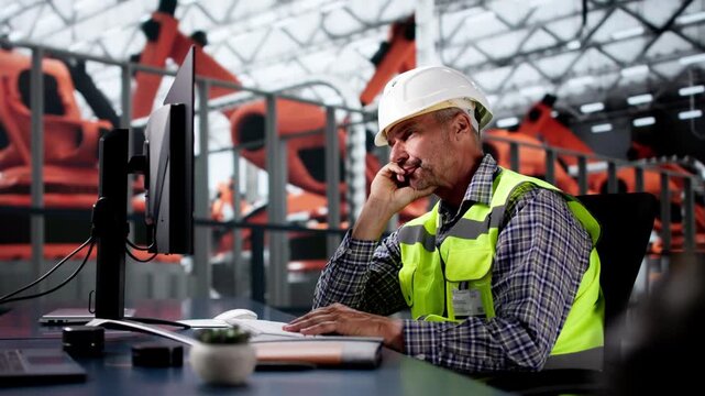 Sad Car Factory Employee With Stress