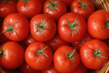 Close-up of Ripe Red Tomatoes in a Basket