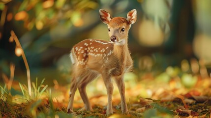 Realistic baby deer with forest background