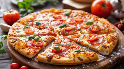 Close-Up of Pizza With Tomatoes and Basil