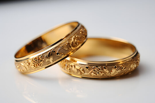 Elegant pair of gold wedding bangels on a clean Generative Ai,