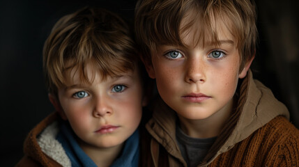 Boy with brother standing indoors
