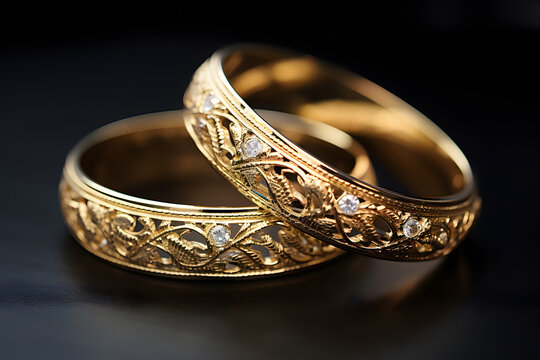 Elegant pair of gold wedding bangels on a clean Generative Ai,