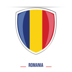 Fototapeta premium Romania Flag glossy Shield Emblem, Premium Quality Design, Vector Illustration on white background for Print, Web, and Graphic Design Projects