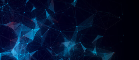 Blue network connection structure. Digital background with dots and lines. Big data visualization. 3D rendering.