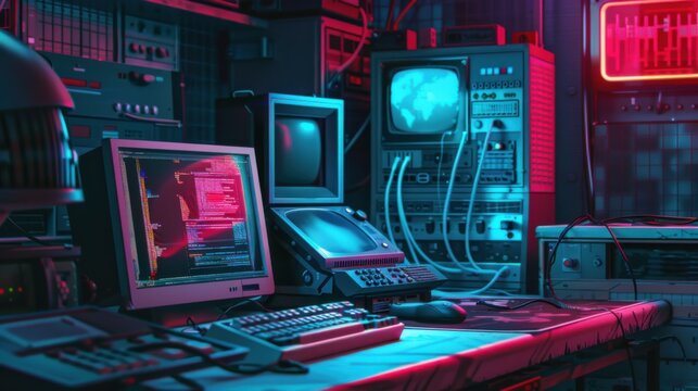 Computer Security Day. Computer monitors in the server room. Secure internet connection. Cybersecurity and privacy concepts to protect data. Safe information exchange and data storage concept