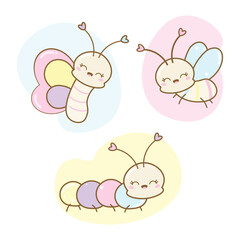 Cute garden insect drawing in kawaii children's style