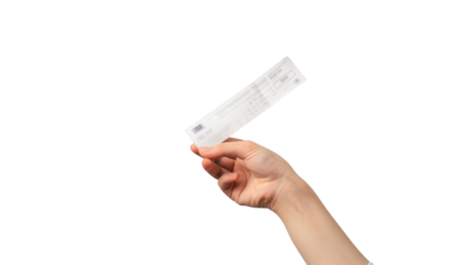 Hand holding receipt for shopping on transparent background 