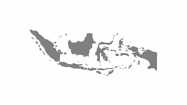 Indonesia map animation. Black line smoothly transitioning to fill, drawing on white, transparent alpha channel.