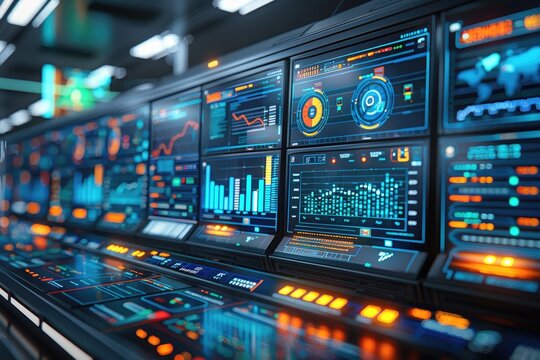 Futuristic Control Panel with Graphical Data Displays