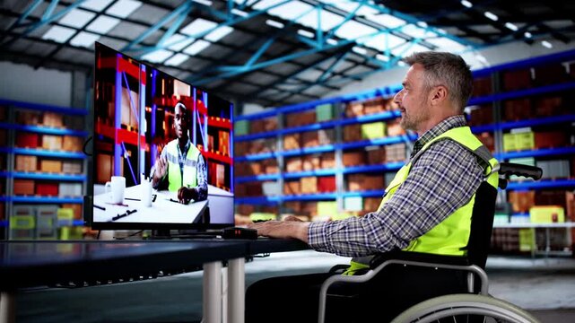 Man Video Conference At Logistics Warehouse