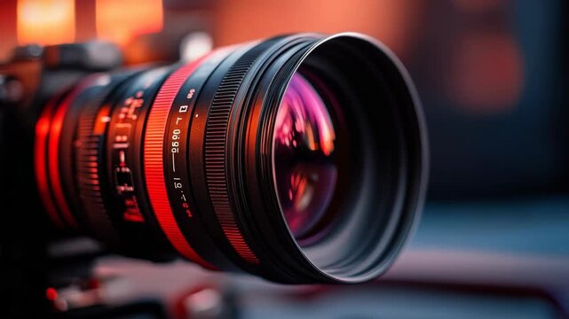 3d animation of a close-up camera with red backlight