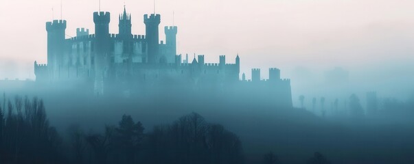 Medieval Castle architecture, fortifications, selective focus, historical defense, ethereal, silhouette, castle grounds