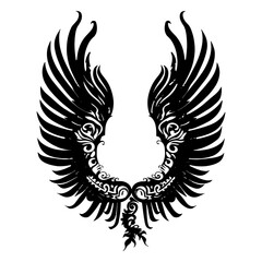 Vintage-Style Angel Wings and Bird Feather Vector Illustrations: Hand-Drawn Black & White Tattoo Designs