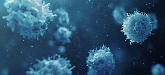 Fototapeta premium Microscopic Cosmos: Virus Cells in Blue Abyss