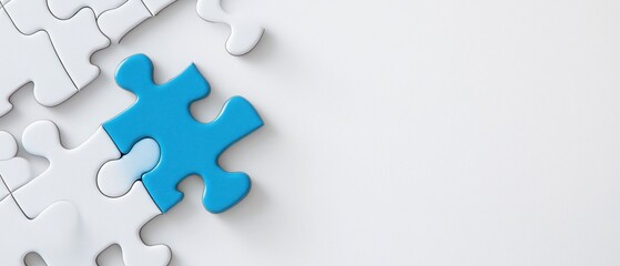 Obraz premium Blue Puzzle Piece Standing Out on White Background. Generative ai