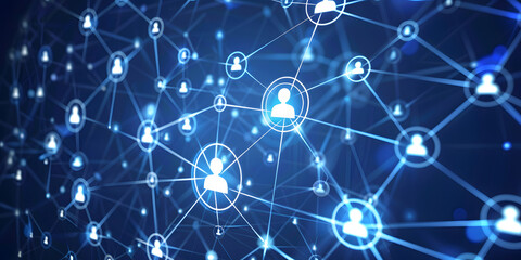 abstract geometric background with many people icons. blue background visualizing social networks or the Internet web. 3d rendering