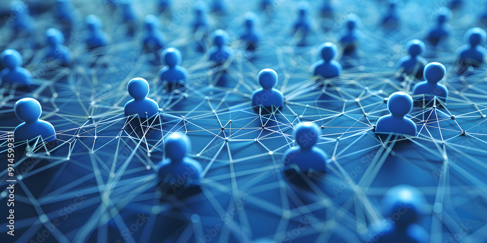 Wall mural abstract geometric background with many people icons. blue background visualizing social networks or