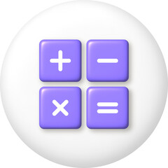 Fototapeta premium 3d icon. Purple arithmetic icons on white button. PNG illustration.