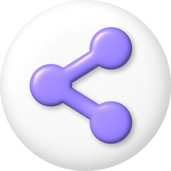 3d icon. Purple molecule on white button. PNG illustration.