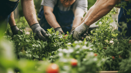 Quaker community building homes for underprivileged, working together in greenery
