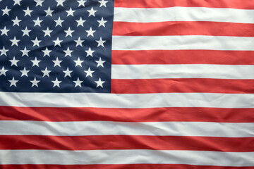 Obraz premium United States of America flag with stars and stripes close up. Official US Banner waving with folds