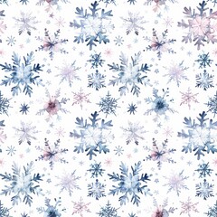 Abstract winter snowflake pattern Winter snowflake pattern on a white background Snowflakes seamless background watercolor Winter background seamless pattern on a white background