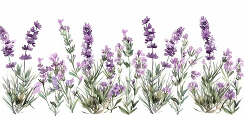 Naklejka premium For aromatherapy and medicine, lavender seamless border. Watercolor floral seamless border.