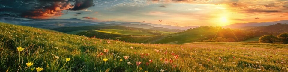 Sunrise Over a Lush Meadow