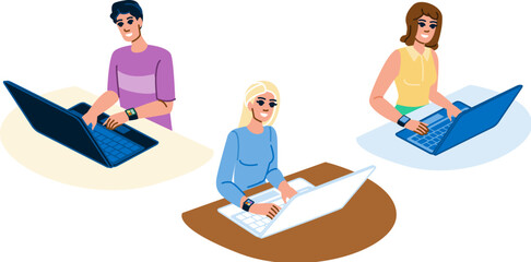 business typing on keyboard vector. computer work, notebook pc, internet professial business typing on keyboard character. people flat cartoon illustration