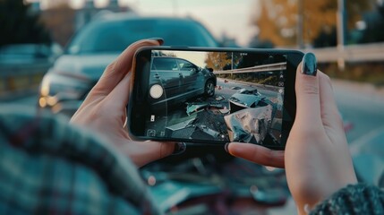 Person Taking Picture of Car Crash with Smartphone