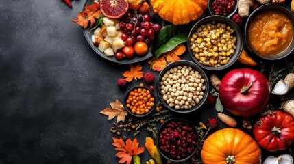 Fototapeta premium Seasonal fall flavors, vibrant colors, delicious dishes, close-up, inviting