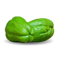 Fototapeta premium Chayote Sechium edule Cucurbitaceae green vegetable. Green chayote fruit isolated on white background.