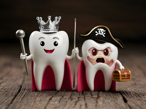 Diente sano y diente con caries, con toques de humor