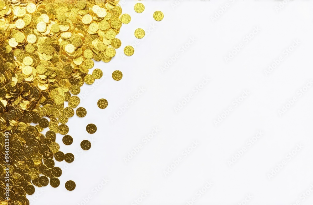 Wall mural gold confetti on a white background with space for text